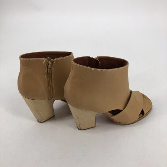 Rachel Comey Tan leather heeled ankle booties peep toe cross cross  7 - Picture 5 of 16